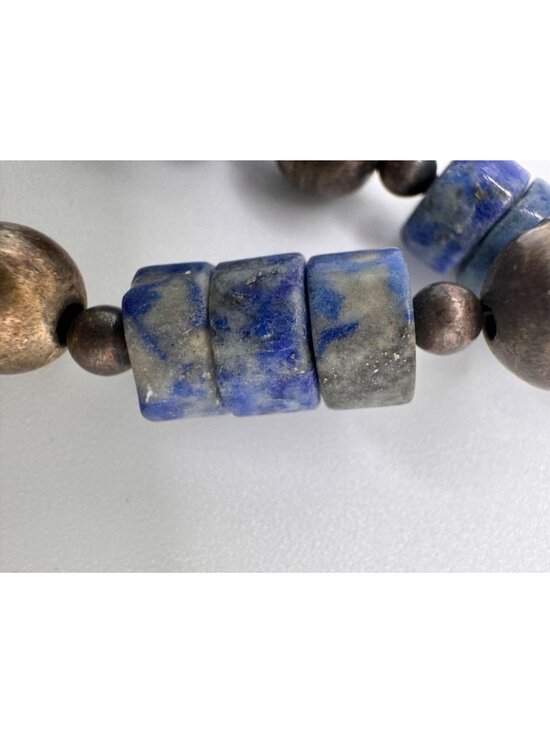Vintage Lapis Lazuli Sterling Silver Necklace 925 Bench Beads 8mm Southwest Styl - Picture 5 of 11